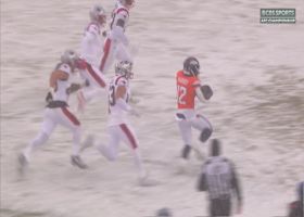 RJ Harvey outraces Christian Elliss up the sideline on 9-yard run