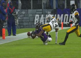 Justice Hill drops Tyler Huntley's third-down loft to end Ravens' first possession