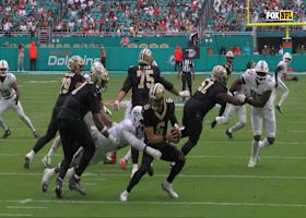 Bradley Chubb bulldozes his way past two Saints offensive lineman for 10-yard sack