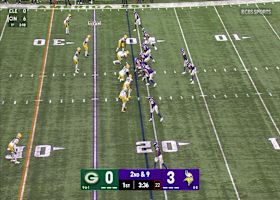 J.J. McCarthy escapes the pocket pressure and delivers a dot to Justin Jefferson