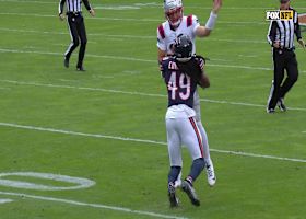 Bears pressure forces left handed pass by Drake Maye to fall incomplete