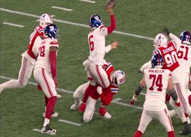 Jaxson Dart accidentally is caught by a Patriot to complete 4-yard pass to Hodgins