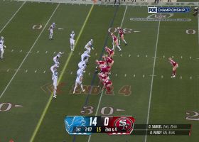 Purdy dials up 23-yard deep ball to Juszczyk, who's in Lions territory