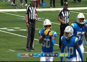 Caleb Murphy forces fumble on vs. Spencer Rattler, Justin Eboigbe recovers for Chargers