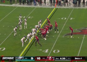 Baker Mayfield can't find a receiver as he is planted by Milton Williams for a sack