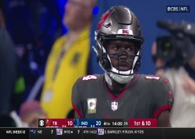 Mayfield delivers a dime to Godwin between two Colts for 19-yard pickup