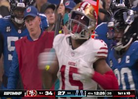 Purdy dishes up a 17-yard pass to Jennings for a quick start to the drive