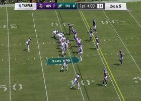 Tyrion Davis-Price loses football in the pile to end Eagles' opening drive