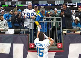 Ladd McConkey gifts ball to aunt in stands