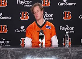 Joe Burrow talks to media following his first practice since his toe injury