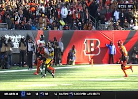 Calvin Austin III absorbs hit-stick tackle from Cam Taylor-Britt during 6-yard catch