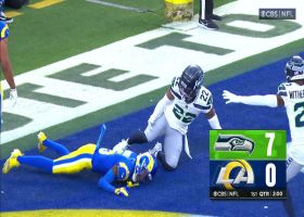 Tre Brown bats away Stafford's fourth-down pass in end zone during first quarter